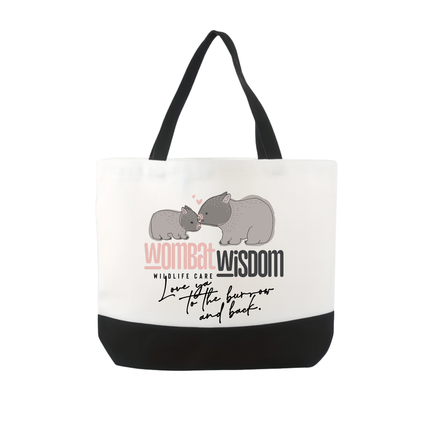 Large Tote Black Bag - Wombat Wisdom Trademark